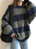 Amozae-Fall Outfits -Oversized sweater with stripes- Streetwear y2k outfits Fall Outfits Christmas Thanksgiving Gift New Year's Eve