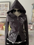Amozae-Kawaii Hoodie Winte Clothes Vintage 2000s Hoodies Zip Up Hoody Cute Korea Slim Streetwear Sweet Girl Sweatshirts Cat Y2k Tops