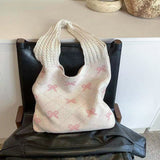 Amozae-Back To School Gifts Bow Print Coquette Knitted Tote Bag