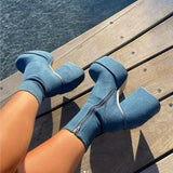 Amozae-Back To School Gifts Chunky Heels Zipper Platform Boots