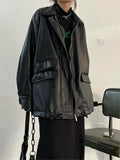 Amozae-Retro Oversized Schwarze Faux Lederjacke mit Reißverschluss- Streetwear y2k outfits Fall Outfits Christmas Thanksgiving Gift New Year's Eve