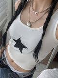 Amozae-Rib cropped tank top with star patch- Streetwear y2k outfits Fall Outfits Christmas Thanksgiving Gift New Year's Eve