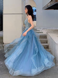 Amozae-nye outfits back to school dress  Beaded Lace Applique Multilayered Tulle Maxi Dress