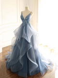 Amozae-nye outfits back to school dress  Beaded Lace Applique Multilayered Tulle Maxi Dress