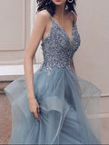 Amozae-nye outfits back to school dress  Beaded Lace Applique Multilayered Tulle Maxi Dress