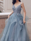 Amozae-nye outfits back to school dress  Beaded Lace Applique Multilayered Tulle Maxi Dress