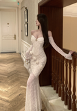 Amozae-birthday dress pretty outfits Gorgeous Off - Shoulder Ivory Lace Mermaid Maxi Dress