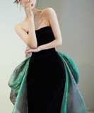 Amozae-dress to impress party dress nye outfits Black Evening Dress Strapless Velevet Mermaid Prom Dress YM1615