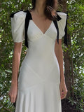 Amozae-nye outfits back to school dress  Bias Dress With Velvet Ribbon Bow Details