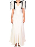 Amozae-nye outfits back to school dress  Bias Dress With Velvet Ribbon Bow Details
