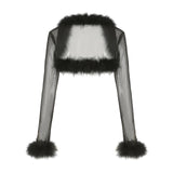 Amozae-nye outfits back to school dress  Black Bodycon Sleeveless Dress & Sheer Fur Shrug