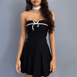 Amozae-nye outfits back to school dress  Black Bow Front Off Shoulder Mini Dress