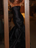 Amozae-nye outfits back to school dress  Black Flowers Mermaid Dress