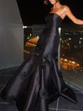 Amozae-nye outfits back to school dress  Black Flowers Mermaid Dress