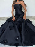 Amozae-nye outfits back to school dress  Black Flowers Mermaid Dress