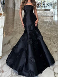 Amozae-nye outfits back to school dress  Black Flowers Mermaid Dress