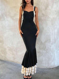 Amozae-nye outfits back to school dress  Black Ruffle Tiered Hem Mermaid Dress