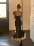 Amozae-nye outfits back to school dress  Black Ruffle Tiered Hem Mermaid Dress