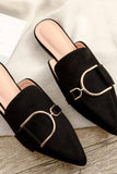 Amozae-Suede Pointed Metal Buckle Mule Slides