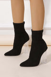 Amozae-Crystal Heel Stretch Mid Calf Skinny Boots