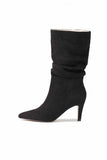 Amozae-Suede Pointed Toe Pleated Stiletto Heels Ankle Boots