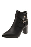 Amozae-Solid Color Pointed Toe Buckle Ankle Boots