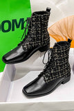 Amozae-Square Toe Plaid Tweed Ankle Boot