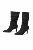 Amozae-Suede Pointed Toe Pleated Stiletto Heels Ankle Boots