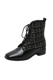 Amozae-Square Toe Plaid Tweed Ankle Boot