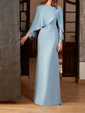 Amozae-nye outfits back to school dress  Blue Cape Lace Sleeve Maxi Dress