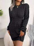 Amozae-nye outfits back to school dress  Body-Con Cable Knit Crewneck Sweater Dress