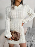 Amozae-nye outfits back to school dress  Body-Con Cable Knit Crewneck Sweater Dress