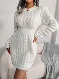 Amozae-nye outfits back to school dress  Body-Con Cable Knit Crewneck Sweater Dress