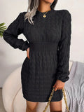 Amozae-nye outfits back to school dress  Body-Con Cable Knit Crewneck Sweater Dress