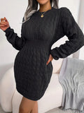 Amozae-nye outfits back to school dress  Body-Con Cable Knit Crewneck Sweater Dress