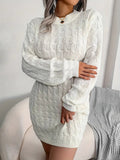 Amozae-nye outfits back to school dress  Body-Con Cable Knit Crewneck Sweater Dress