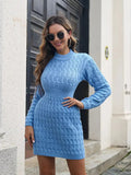 Amozae-nye outfits back to school dress  Body-Con Cable Knit Crewneck Sweater Dress