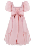 Amozae-nye outfits back to school dress  Bow Back Puff Sleeve Midi Dress