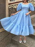 Amozae-nye outfits back to school dress  Bow Back Puff Sleeve Midi Dress