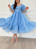 Amozae-nye outfits back to school dress  Bow Back Puff Sleeve Midi Dress