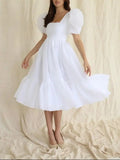 Amozae-nye outfits back to school dress  Bow Back Puff Sleeve Midi Dress