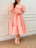 Amozae-nye outfits back to school dress  Bow Back Puff Sleeve Midi Dress