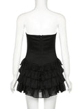 Amozae-nye outfits back to school dress  Bow Tiered Ruffle Strapless Mini Dress