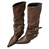 Amozae-back to school outfits Korean Style Slouch Buckle Boots