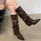Amozae-back to school outfits Korean Style Slouch Buckle Boots