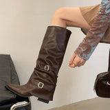 Amozae-back to school outfits Korean Style Slouch Buckle Boots