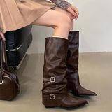 Amozae-back to school outfits Korean Style Slouch Buckle Boots