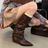 Amozae-back to school outfits Korean Style Slouch Buckle Boots