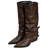 Amozae-back to school outfits Korean Style Slouch Buckle Boots