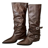 Amozae-back to school outfits Korean Style Slouch Buckle Boots